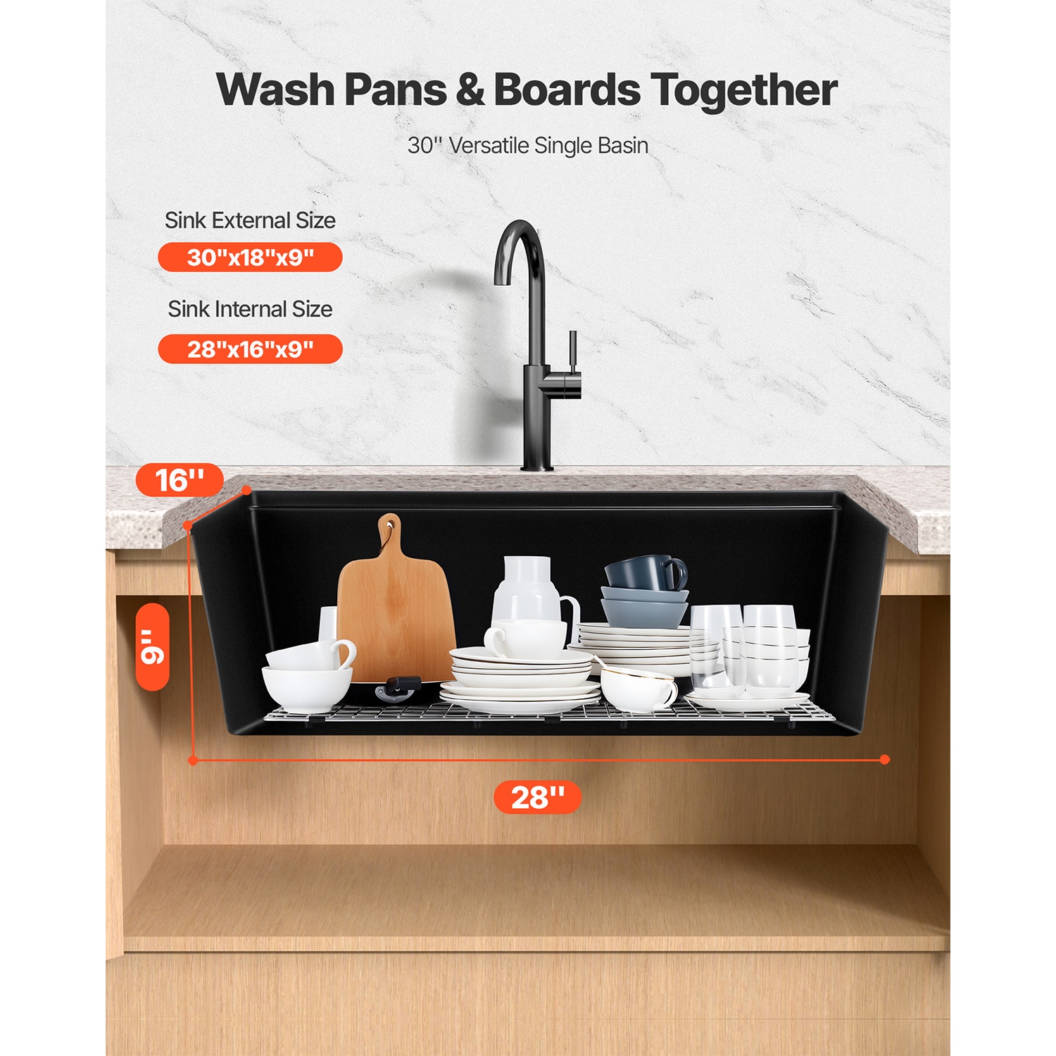 30 Inch Granite Kitchen Sink Undermount Single Bowl Drop-In Basin For RV Bar_voghion.com